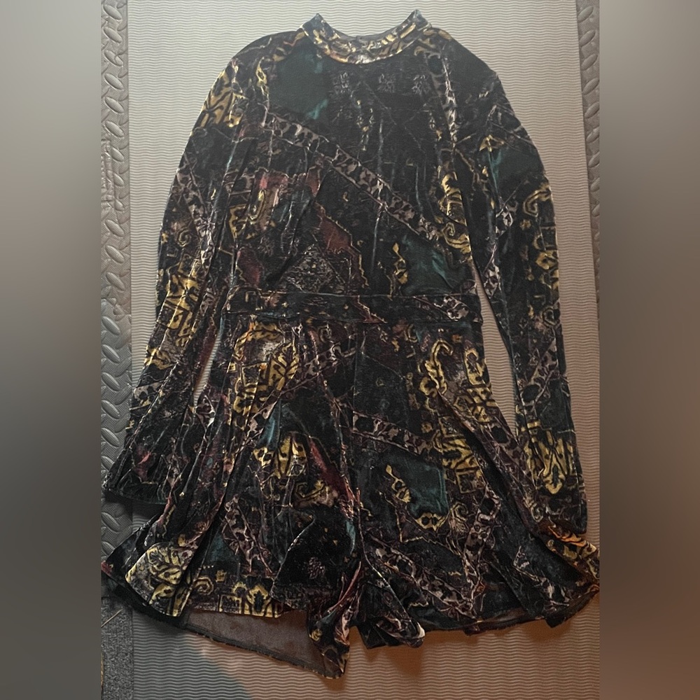 Free People Velvet Long Sleeve Romper with Pattern